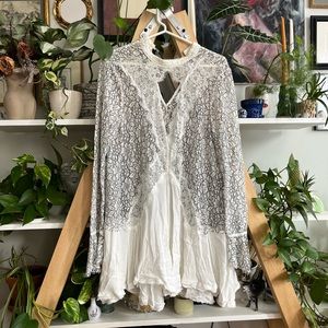 Free people size L secret origins pieced lace tunic dress white